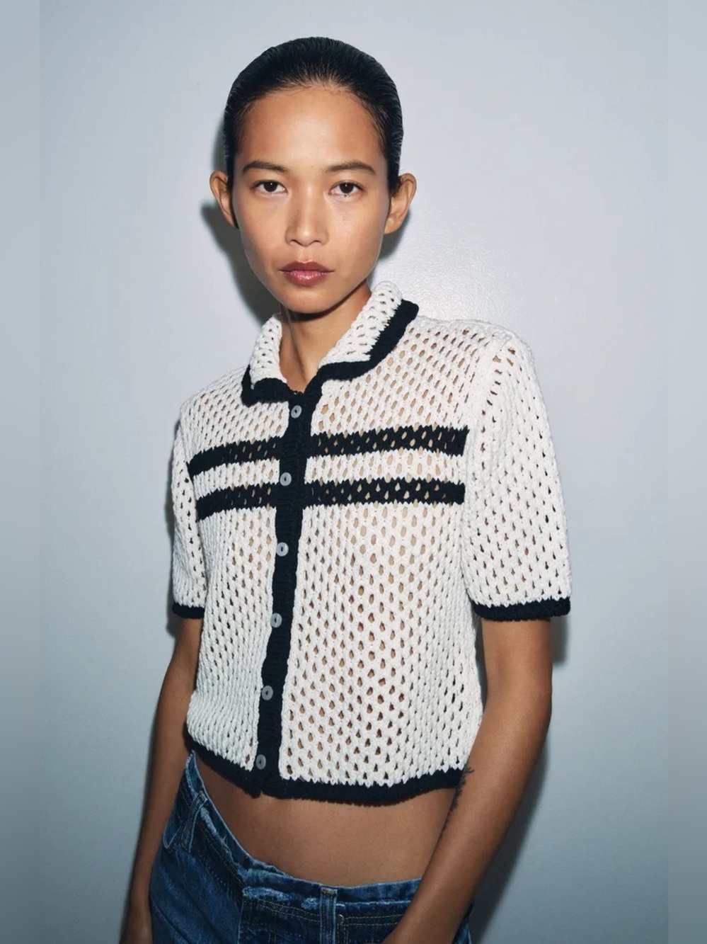 NWT Zara Woman SHORT SLEEVE OPENWORK CARDIGAN Size S Small